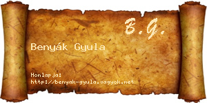 Benyák Gyula névjegykártya